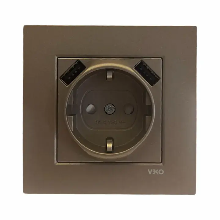 Viko Artline Novella/Trenda Antrasit 2 Usbli Topraklı Priz Komple 93000392