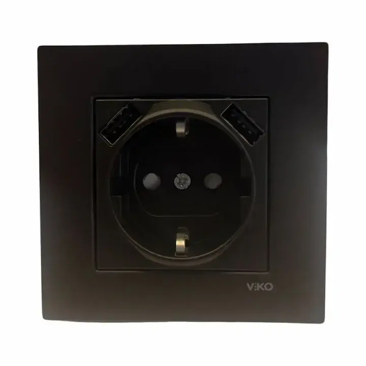 Viko Artline Novella/Trenda Siyah 2 Usbli Topraklı Priz Komple 93000592