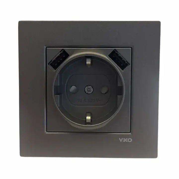 Viko Artline Novella/Trenda Füme 2 Usbli Topraklı Priz Komple 93000492