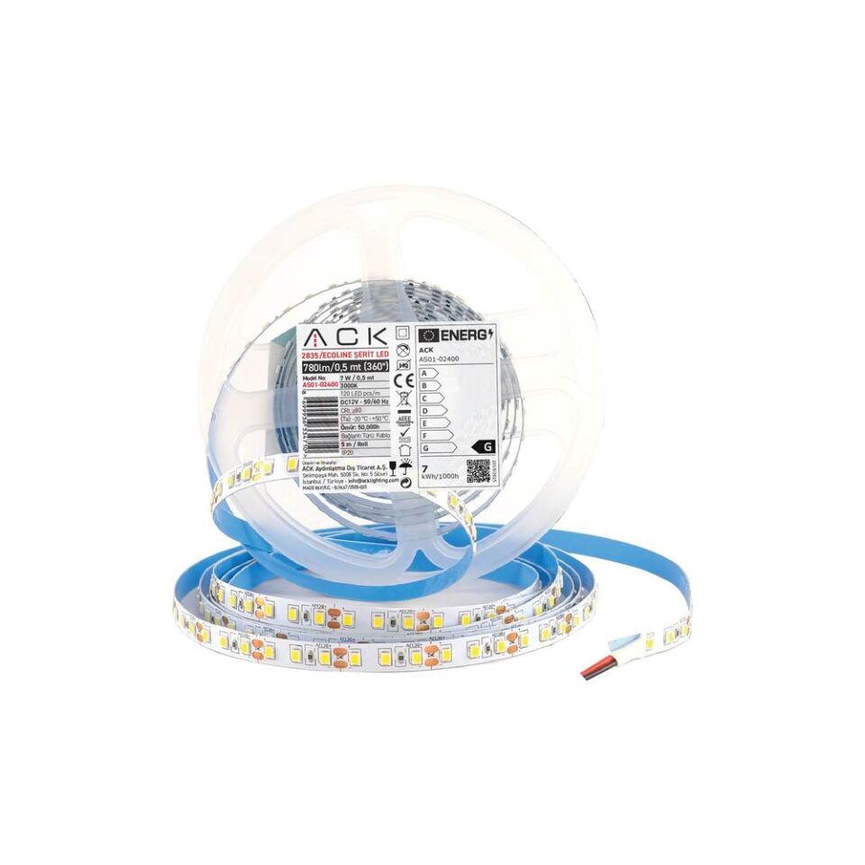 ACK AS01-02403 3000K 10W 120 LED'li Şerit LED 5-Metre
