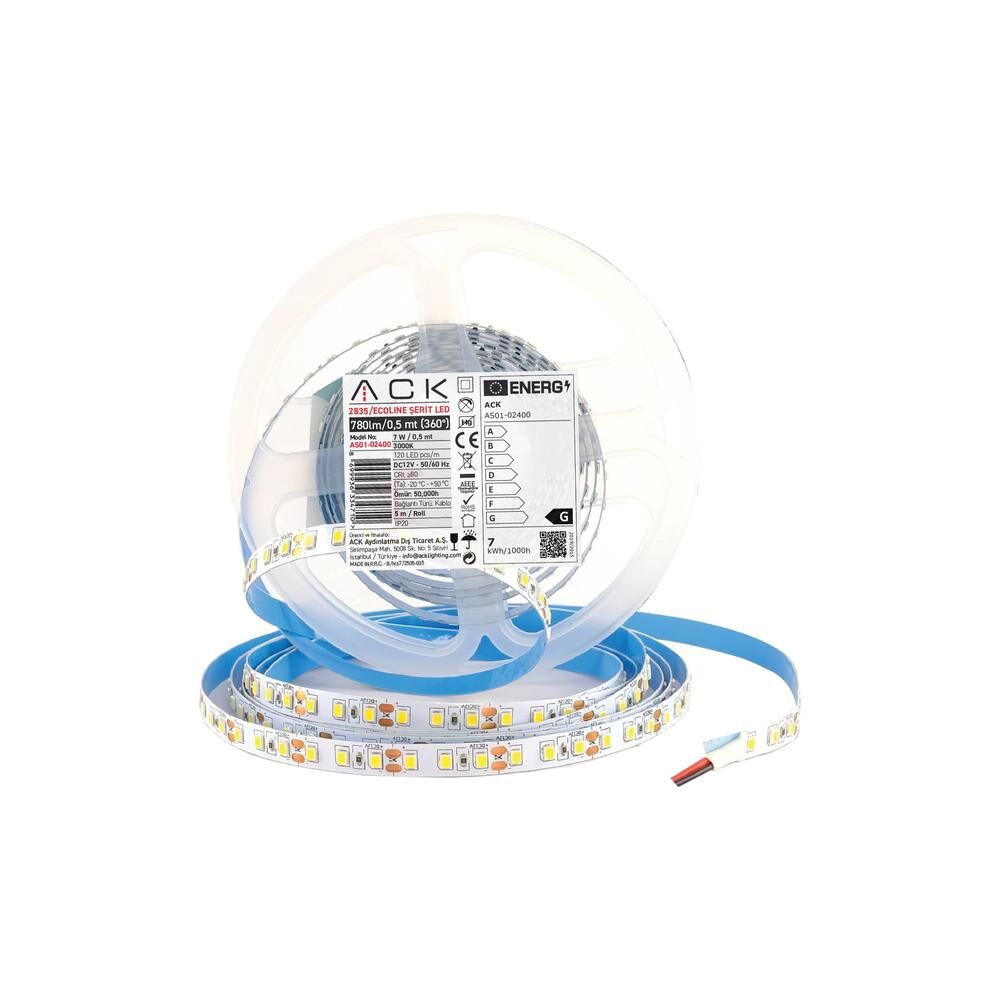 ACK AS01-02401 4000K Naturel Beyaz 10W 120 LED'li Şerit LED 5-Metre