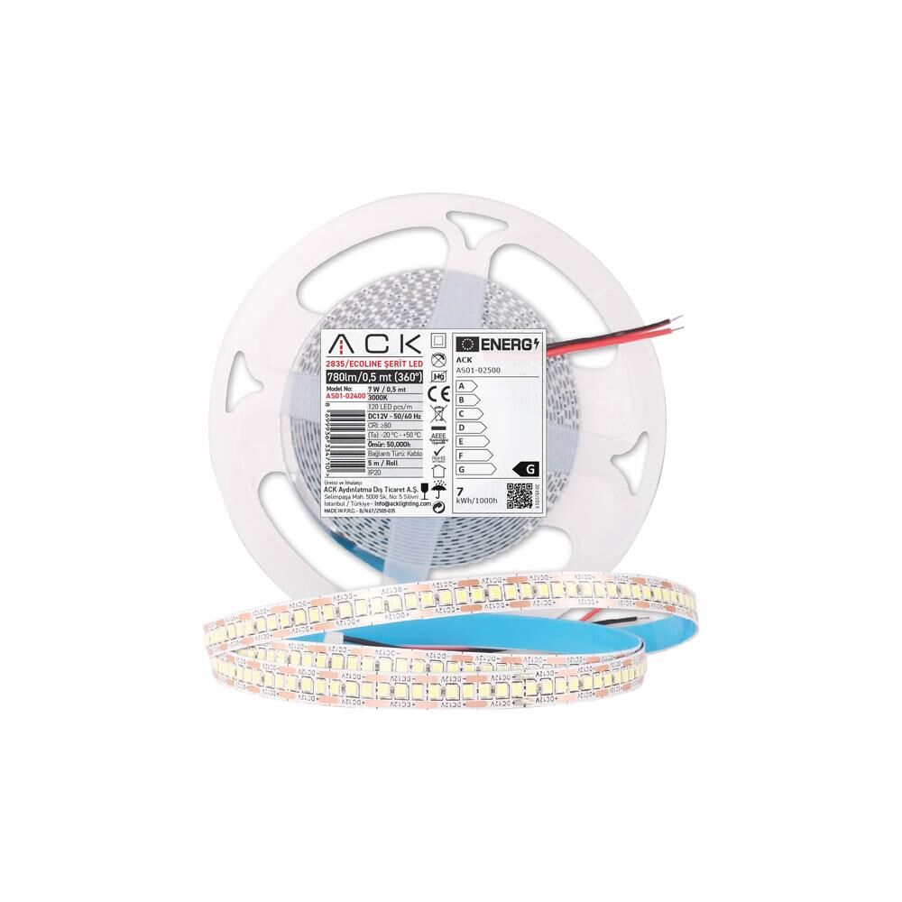 ACK AS01-02506 10W Mavi 120 LED'li Şerit LED 5-Metre