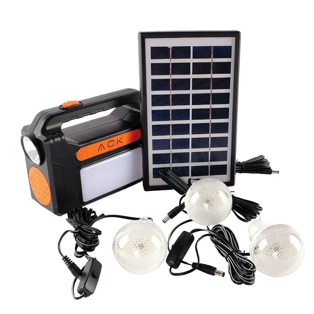 ACK AC01-00830 Şarjlı 3 Ampul + El Feneri Solar LED Kamp Aydınlatması Seti