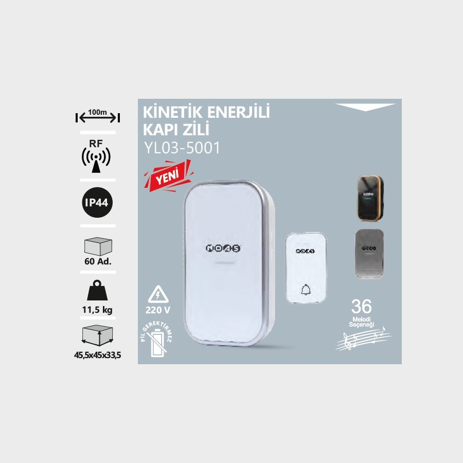 NOAS YL03-5001 Kablosuz Dijital Kapı Zili-Kinetik Enerji Kontrol